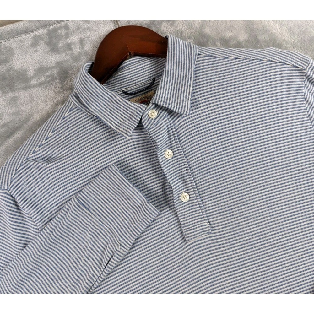 Faherty Polo Shirt Mens Medium Blue Stripe Movement Long Sleeve Jersey Knit